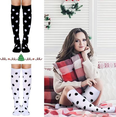 4 Pairs Halloween Knee Long High Socks Polka Dot Knee Stocking for Halloween Accessories Holiday Outfits(Classic Colors) in Saudi Arabia