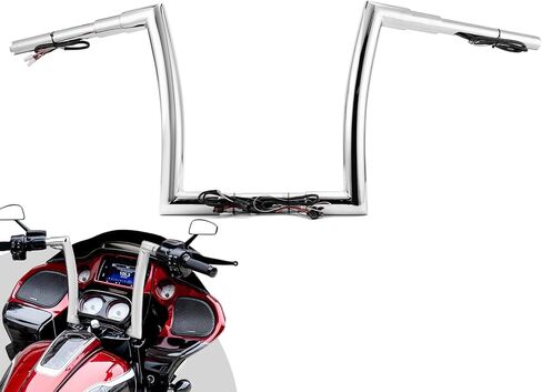 Wsays 12 بوصة ارتفاع المقود 1.5 بوصة قطر Fat Ape Hanger سلكي بار متوافق مع Harley Touring Road Glide FLTR/I FLTRX FLTRXS 2015-2023، أسود لامع in Saudi Arabia