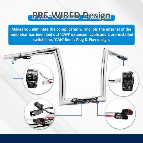 Wsays 12 بوصة ارتفاع المقود 1.5 بوصة قطر Fat Ape Hanger سلكي بار متوافق مع Harley Touring Road Glide FLTR/I FLTRX FLTRXS 2015-2023، أسود لامع in Saudi Arabia