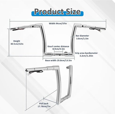 Wsays 12 بوصة ارتفاع المقود 1.5 بوصة قطر Fat Ape Hanger سلكي بار متوافق مع Harley Touring Road Glide FLTR/I FLTRX FLTRXS 2015-2023، أسود لامع in Saudi Arabia