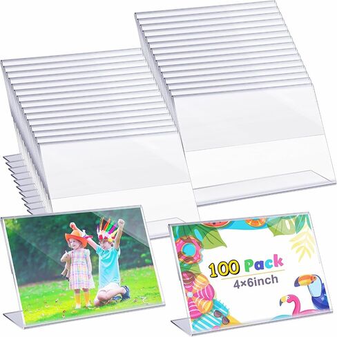 Soaoo 50 Pcs Acrylic Picture Frames Bulk 4 x 6 Inch Plastic Sign Holder Clear Photo Frame Horizontal L Shape Acrylic Slanted Back Plastic Picture Display Stand Flyer Holder for Office Home Desktop in Saudi Arabia