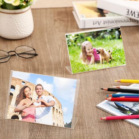 Soaoo 50 Pcs Acrylic Picture Frames Bulk 4 x 6 Inch Plastic Sign Holder Clear Photo Frame Horizontal L Shape Acrylic Slanted Back Plastic Picture Display Stand Flyer Holder for Office Home Desktop in Saudi Arabia