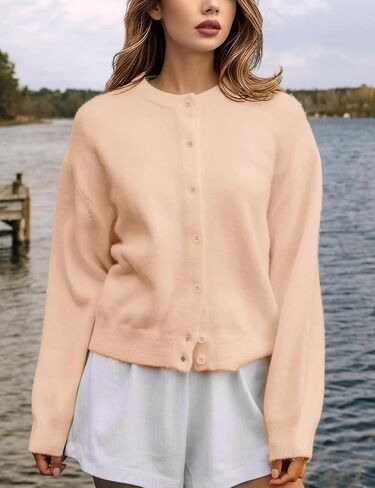 Wyeysyt Women Cardigan Sweater Button Down Long Sleeve Crewneck Soft Knit Sweater Fall Open Front Loose Casual Cardigan in Saudi Arabia