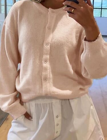 Wyeysyt Women Cardigan Sweater Button Down Long Sleeve Crewneck Soft Knit Sweater Fall Open Front Loose Casual Cardigan in Saudi Arabia