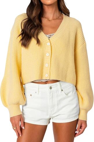 سترة صوفية قصيرة متماسكة للخريف للنساء مريحة بياقة على شكل V وزر مفتوح من الأمام وسترة قصيرة كبيرة الحجم in Kuwait