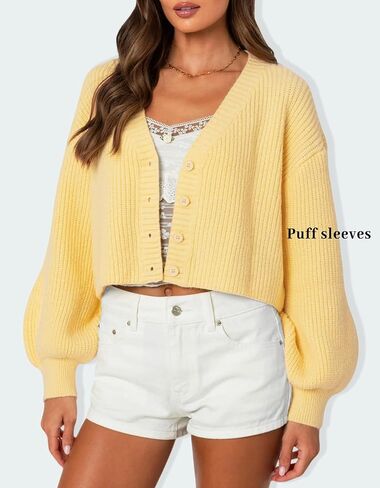 سترة صوفية قصيرة متماسكة للخريف للنساء مريحة بياقة على شكل V وزر مفتوح من الأمام وسترة قصيرة كبيرة الحجم in Kuwait