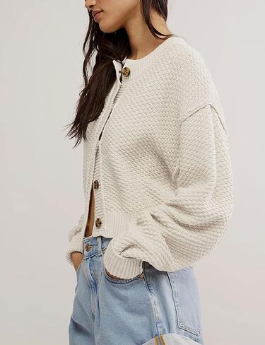Women's Oversized Cropped Cardigan Sweater Open Front Long Sleeve Button Down Knit Outwear in Kuwait