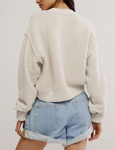 Women's Oversized Cropped Cardigan Sweater Open Front Long Sleeve Button Down Knit Outwear in Kuwait