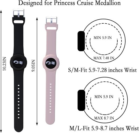 4 Pack Princess Cruise Medallion Holders for Kids and Adults, Silicone Wristbands for Carnival Ocean Medallion - 2 Sizes (S/M and M/L) in One Pack, Black and Blue (M/L), Purple and Green (S/M) in Kuwait
