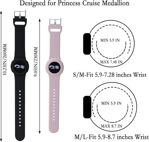 4 Pack Princess Cruise Medallion Holders for Kids and Adults, Silicone Wristbands for Carnival Ocean Medallion - 2 Sizes (S/M and M/L) in One Pack, Black and Blue (M/L), Purple and Green (S/M) in Kuwait