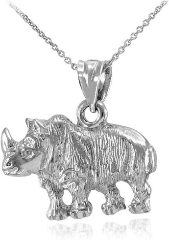 Fine 925 Sterling Silver African Rhino Rhinoceros Pendant Necklace in Saudi Arabia