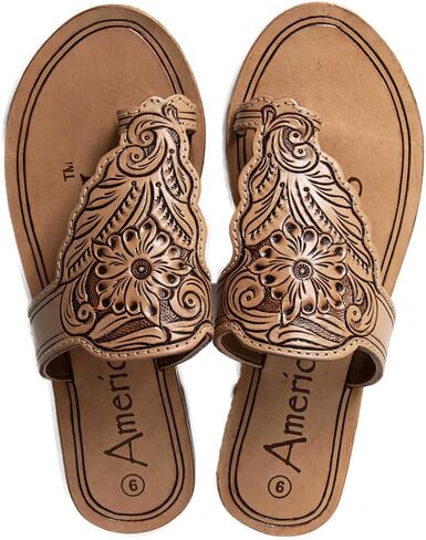 American Darling Hand Tooled, Carved Genuine Leather Sandal Footwear Flip Flop | Tooled in Saudi Arabia