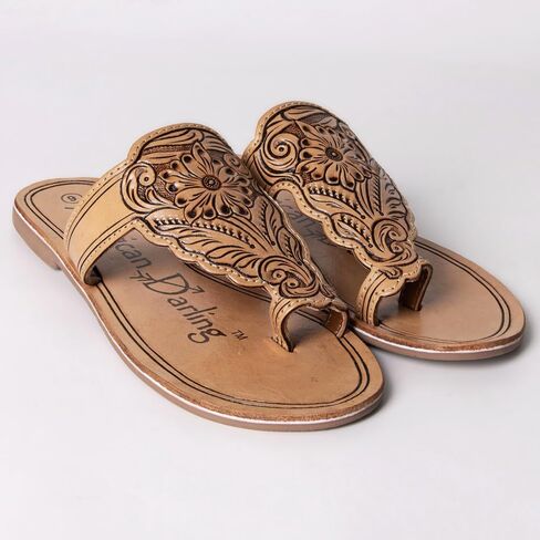 American Darling Hand Tooled, Carved Genuine Leather Sandal Footwear Flip Flop | Tooled in Saudi Arabia