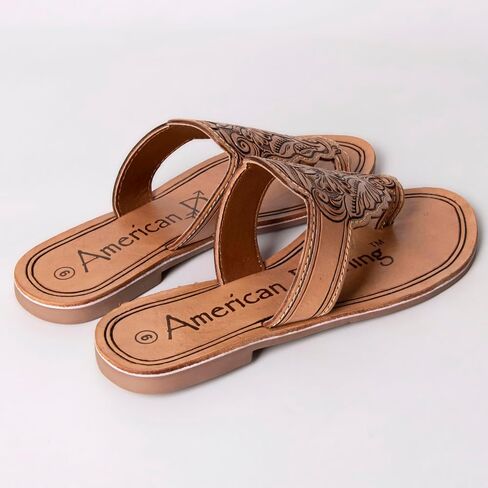 American Darling Hand Tooled, Carved Genuine Leather Sandal Footwear Flip Flop | Tooled in Saudi Arabia