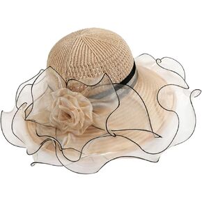 Women's Kentucky Organza Hat Church Dress Tea Party Wedding Fascinator Bridal Sun Hat Summer Lace Derby Beach Cap in Kuwait
