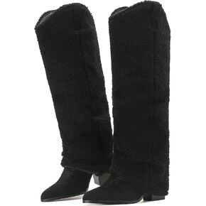 Putu Fold Over Boots for Women Knee High Cowboy Boots Chunky High Heel Tall Boots in Kuwait