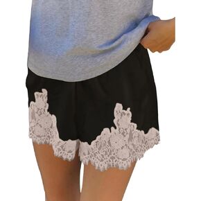 Sawden Women Satin Silk Lace Trim Shorts Cute Micro Mini Shorts Casual Pajama Bottoms in Kuwait