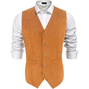 بدلة رجالية من جلد الغزال سترة بدون أكمام برقبة على شكل V اصطناعية و5 أزرار عادية على طراز رعاة البقر in Kuwait