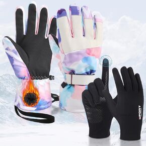 2 Set Ski Gloves with Ski Touchscreen Liners Waterproof with Wrist Leashes Snowboarding Winter Gloves for Women Men Suit for Outdoor Skiing Running Cycling Hiking Biking in Saudi Arabia