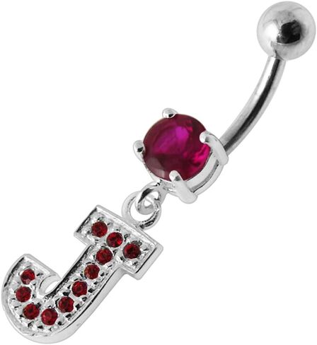 Stylish J Alphabet Dangling 925 Sterling Silver with Stainless Steel Belly Ring - Belly Button jewelry - Navel jewelry in Saudi Arabia