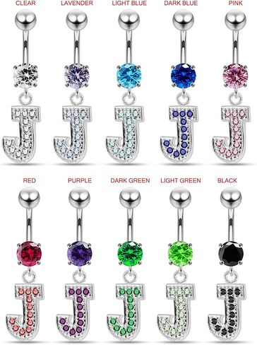 Stylish J Alphabet Dangling 925 Sterling Silver with Stainless Steel Belly Ring - Belly Button jewelry - Navel jewelry in Saudi Arabia