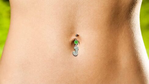 Stylish J Alphabet Dangling 925 Sterling Silver with Stainless Steel Belly Ring - Belly Button jewelry - Navel jewelry in Saudi Arabia