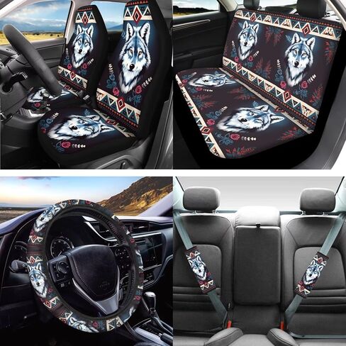 Flowers Car Seat Cover Full Set for Women, 16 Pcs Skull Car Front Rear Seat Cover Steering Wheel Cover Center Console Cover Seatbelt Cover Car Headrest Cover and Cup Coaster in Saudi Arabia
