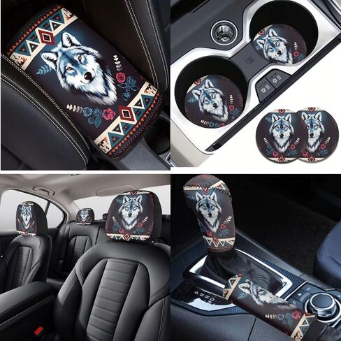 Flowers Car Seat Cover Full Set for Women, 16 Pcs Skull Car Front Rear Seat Cover Steering Wheel Cover Center Console Cover Seatbelt Cover Car Headrest Cover and Cup Coaster in Saudi Arabia