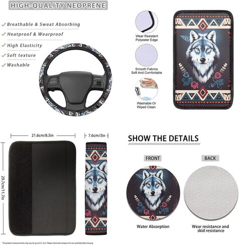 Flowers Car Seat Cover Full Set for Women, 16 Pcs Skull Car Front Rear Seat Cover Steering Wheel Cover Center Console Cover Seatbelt Cover Car Headrest Cover and Cup Coaster in Saudi Arabia