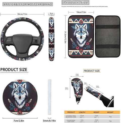Flowers Car Seat Cover Full Set for Women, 16 Pcs Skull Car Front Rear Seat Cover Steering Wheel Cover Center Console Cover Seatbelt Cover Car Headrest Cover and Cup Coaster in Saudi Arabia