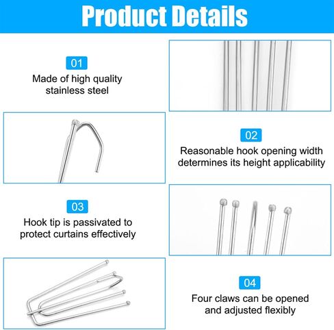 Pack of 40 curtain hooks, stainless steel curtain hooks, 4 prong curtain hooks, metal curtain, curtain hooks, stainless steel curtain hooks for curtains and curtain rings in Saudi Arabia