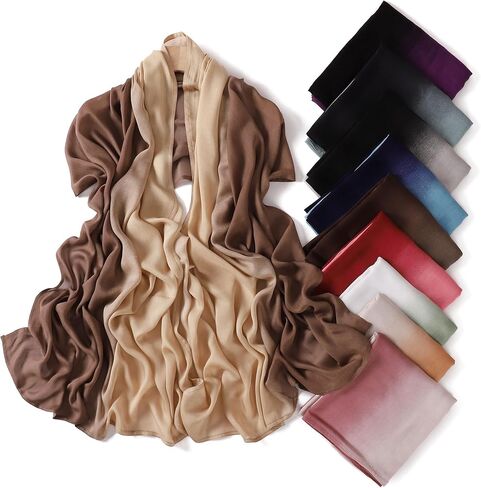 Premium Viscose Hijab Head Scarf Shawl Wrap for Muslim Women Lightweight Gradient Color Hair Wraps Hijabs Scarves in Kuwait
