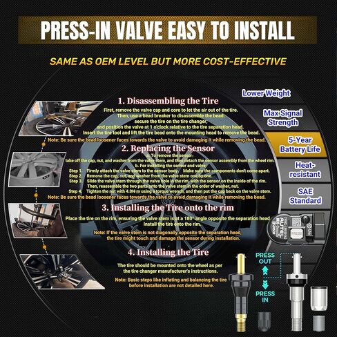 مجموعة أجهزة استشعار Autel TPMS مكونة من 4 قطع، مستشعر ضغط الإطارات الجذعية المطاطية، مستشعر MX 315 ميجا هرتز و433 ميجا هرتز، استبدال مستشعر الإطارات القابل للبرمجة، يعمل مع TS408S TS501 TS508WF TS601 TS608 TS900 ITS600 PRO MK808TS in Saudi Arabia