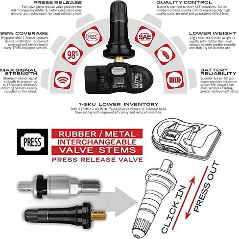 مجموعة أجهزة استشعار Autel TPMS مكونة من 4 قطع، مستشعر ضغط الإطارات الجذعية المطاطية، مستشعر MX 315 ميجا هرتز و433 ميجا هرتز، استبدال مستشعر الإطارات القابل للبرمجة، يعمل مع TS408S TS501 TS508WF TS601 TS608 TS900 ITS600 PRO MK808TS in Saudi Arabia