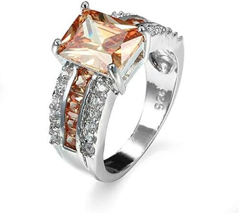 Silver Plated Sparkling Emerald Princess Cut Created Morganite CZ Cubic Zirconia Pave Filled Halo Wedding Engagement Band Elegant Women's Ring for Mom Bridal Lover in Saudi Arabia