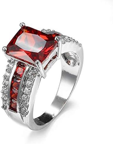 Silver Plated Sparkling Emerald Princess Cut Created Morganite CZ Cubic Zirconia Pave Filled Halo Wedding Engagement Band Elegant Women's Ring for Mom Bridal Lover in Saudi Arabia