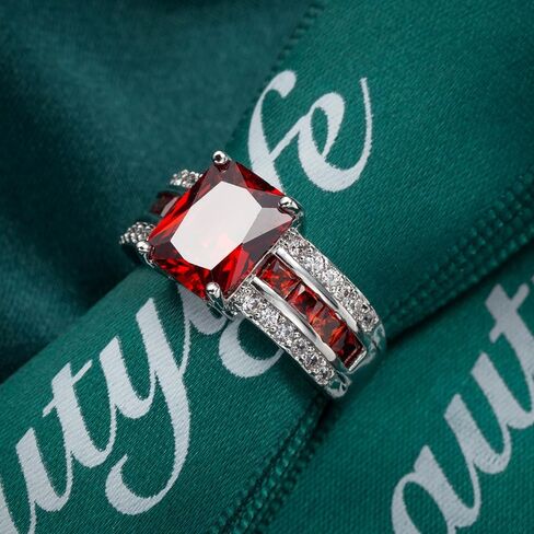 Silver Plated Sparkling Emerald Princess Cut Created Morganite CZ Cubic Zirconia Pave Filled Halo Wedding Engagement Band Elegant Women's Ring for Mom Bridal Lover in Saudi Arabia