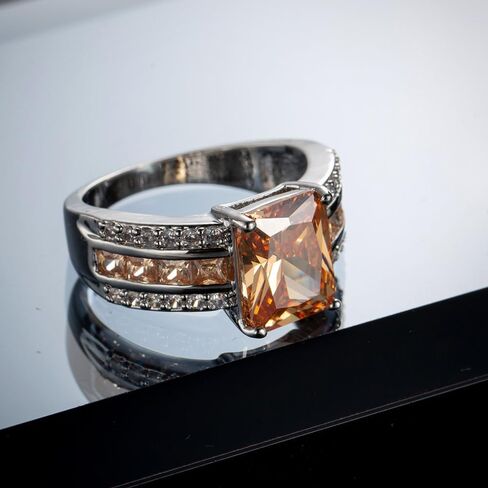 Silver Plated Sparkling Emerald Princess Cut Created Morganite CZ Cubic Zirconia Pave Filled Halo Wedding Engagement Band Elegant Women's Ring for Mom Bridal Lover in Saudi Arabia