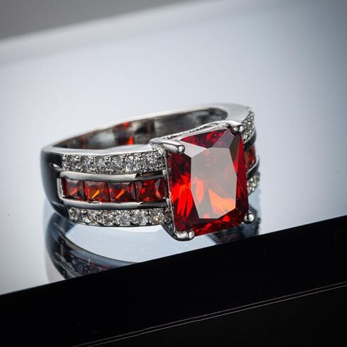 Silver Plated Sparkling Emerald Princess Cut Created Morganite CZ Cubic Zirconia Pave Filled Halo Wedding Engagement Band Elegant Women's Ring for Mom Bridal Lover in Saudi Arabia