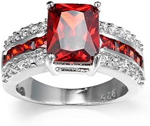 Silver Plated Sparkling Emerald Princess Cut Created Morganite CZ Cubic Zirconia Pave Filled Halo Wedding Engagement Band Elegant Women's Ring for Mom Bridal Lover in Saudi Arabia