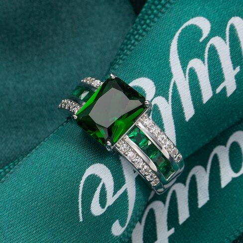 Silver Plated Sparkling Emerald Princess Cut Created Morganite CZ Cubic Zirconia Pave Filled Halo Wedding Engagement Band Elegant Women's Ring for Mom Bridal Lover in Saudi Arabia