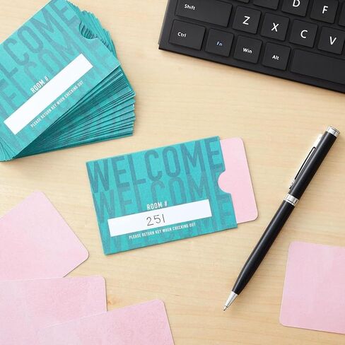 Stockroom Plus 500 Pack Hotel Key Card Envelopes, Key Sleeve for Residents, Room Card Envelope for Motel, Business, Bulk Printed Card Sleeves, Welcome Guests (Teal, 2.4x3.5 In) in Saudi Arabia