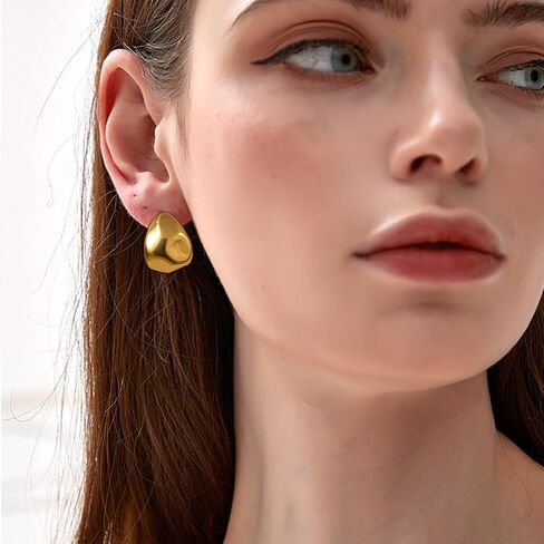 Statement Chunky Gold Earrings for Women Unique Square Stainless Steel Heaven Mayhem Button Stud Earrings Trendy Jewelry in Saudi Arabia