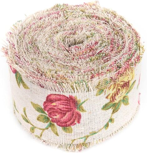 Jute Ribbon, 10M Elegant Printed Burlap Ribbon with Rose Flower, for Home Decoration for Clothing Decoration in Saudi Arabia