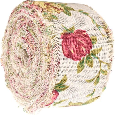 Jute Ribbon, 10M Elegant Printed Burlap Ribbon with Rose Flower, for Home Decoration for Clothing Decoration in Saudi Arabia