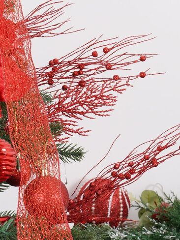 16 Pcs Christmas Tree Artificial Glitter Berry Stem Ornaments, 43 cm Decorative Bead Sticks, Glittery Twigs, Picks for Christmas Tree, Vase, Holiday, Wedding, Party (Green) in Saudi Arabia