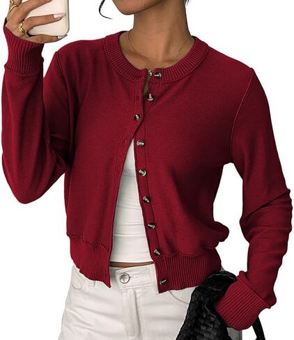 Sweetmoon Cropped Cardigan Sweaters for Women Lightweight, Knit Wool Button Up Cardigan, Fall Sweaters for Women Trendy in Kuwait