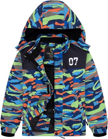 FREE SOLDIER Boys Girls Waterproof Ski Jacket Fleece Lined Warm Winter Snow Coat Kids Winter Jacket with Detachable Hood in Kuwait