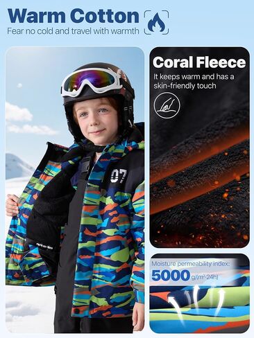 FREE SOLDIER Boys Girls Waterproof Ski Jacket Fleece Lined Warm Winter Snow Coat Kids Winter Jacket with Detachable Hood in Kuwait