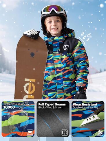 FREE SOLDIER Boys Girls Waterproof Ski Jacket Fleece Lined Warm Winter Snow Coat Kids Winter Jacket with Detachable Hood in Kuwait